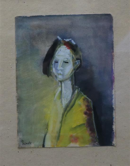 Adrian Jemna (b.1951) gouache, young girl, 1980, gouache, signed, 20 x 15cm